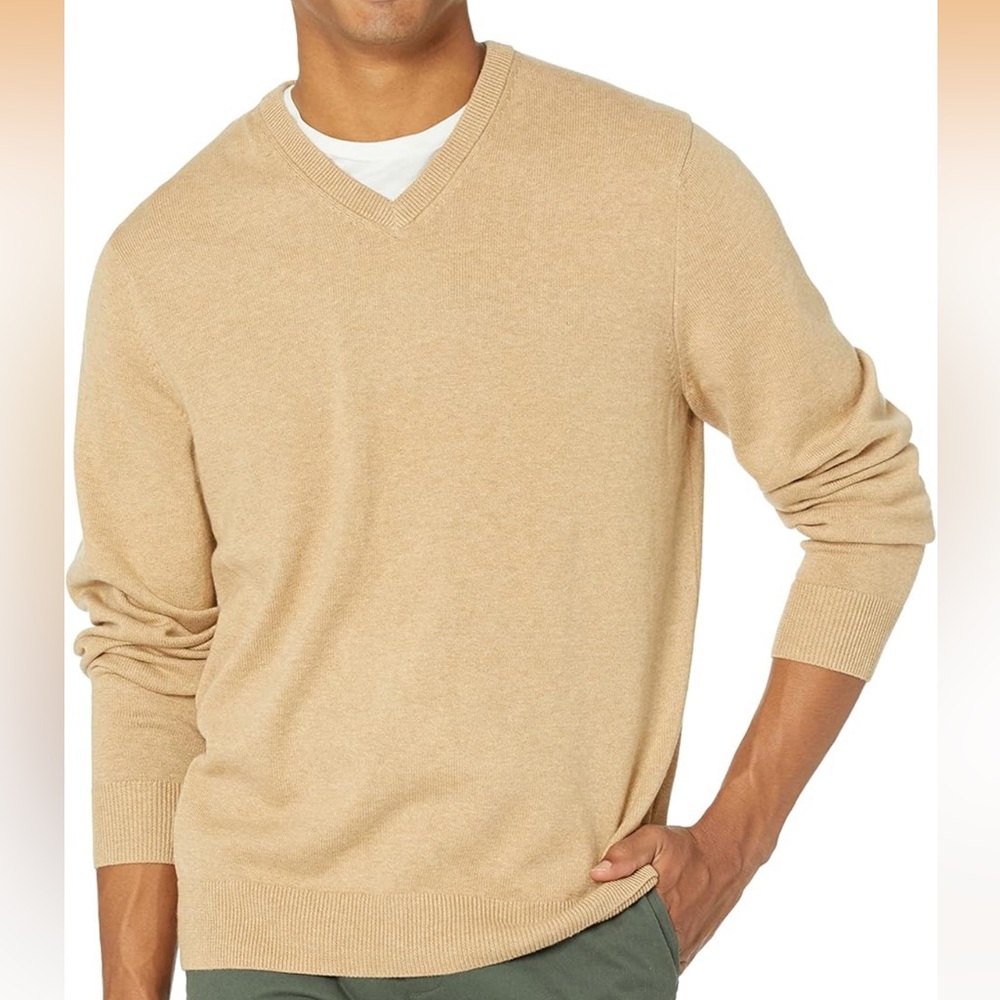 Amazon Essentials‎ Men's V-Neck Pullover Sweater Size XL Camel Heather NWT